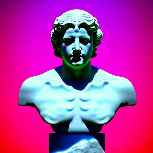 Image similar to 3 d sci - fi cgartist rendering of a hyper realistic marble greek statuary bust floating at the vast pulsating interdimensional fractal space portal at the psychedelic vaporwave event horizon directed by col price, trending on artstation