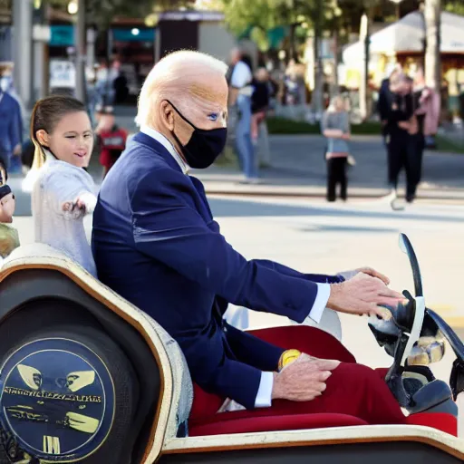 Image similar to Joe Biden riding a mall ride