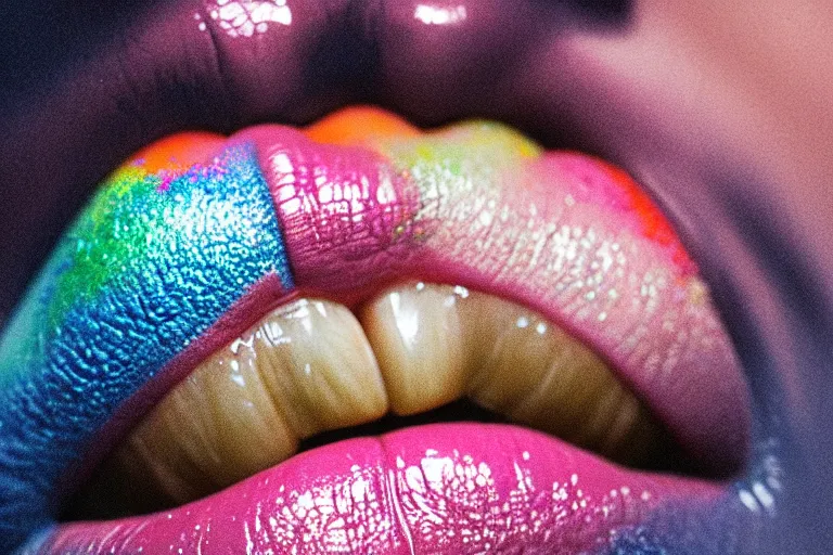 Prompt: studio photograph macro shot, beautiful lips covered in rainbow sprinkles, close up on only mouth, global illumination ray tracing hdr, behance hd artstation by jesper ejsing and loish and laurie greasley, victo ngai, andreas rocha, john harris