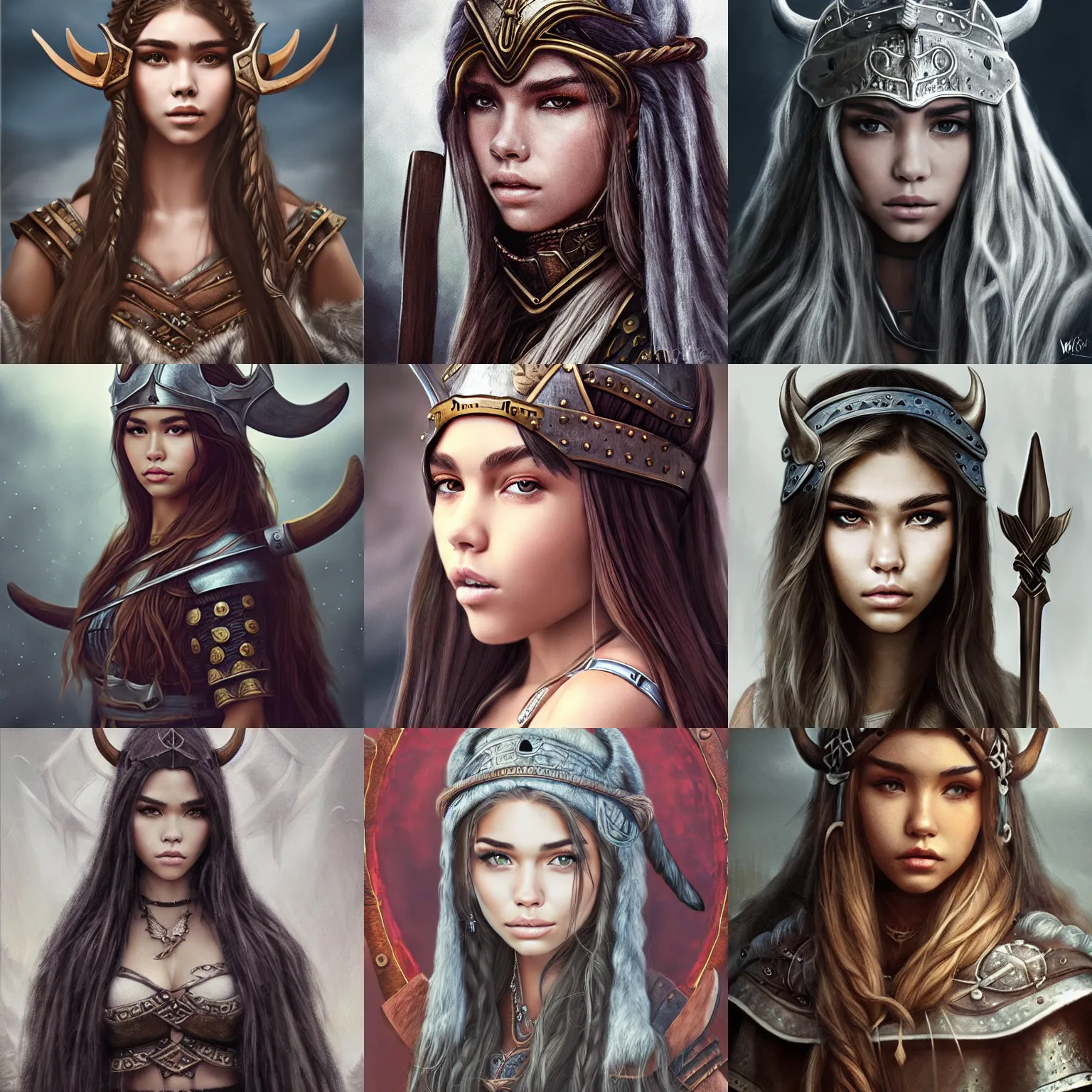 Prompt: madison beer as a viking by wlop, realism, intricate details