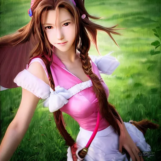 Prompt: aerith gainsborough by chengwei pan