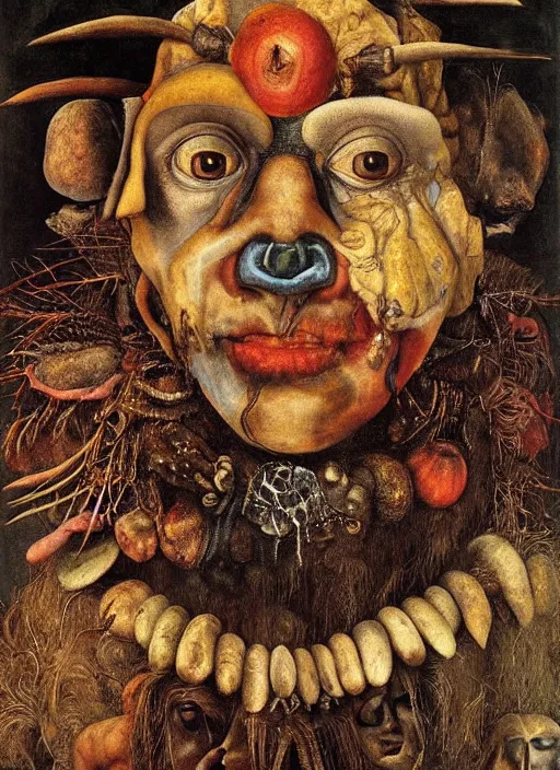 Image similar to a surreal painting of a shaman's face, by Giuseppe Arcimboldo, voodoo, witchcraft, symbolist, soft colors, dramatic lighting, smooth, sharp focus, extremely detailed, aesthetically pleasing composition