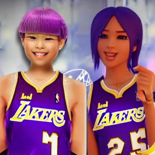 Image similar to yuna from final fantasy x wearing los angeles lakers jersey, final fantasy, lakers