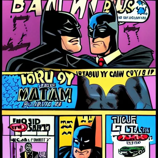 Prompt: batman as a used car salesman