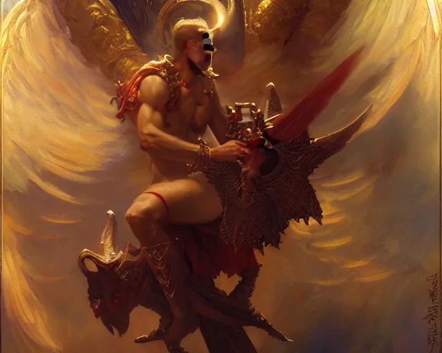 Prompt: attractive male deity, casting demonic magic, summoning handsome lucifer morning star. highly detailed painting by gaston bussiere, craig mullins, j. c. leyendecker 8 k