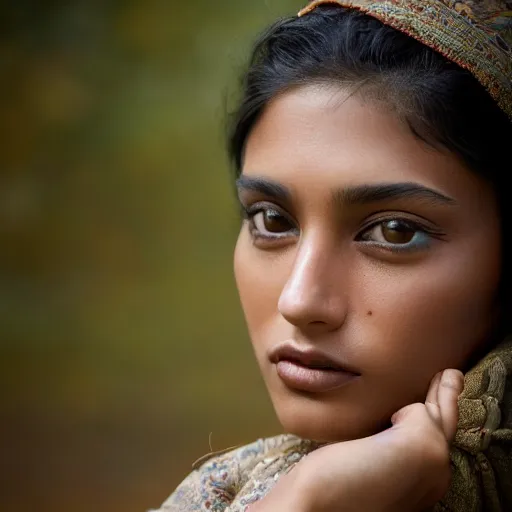 Prompt: a portrait of a stunningly beautiful nepali female, dark eyes, dark hair, olive skin, depth of field, zeiss lens, detailed, centered, artstation, fashion photoshoot, by Annie Leibovitz and Steve McCurry, David Lazar, Jimmy Nelsson, Breathtaking, 8k resolution, extremely detailed, beautiful, establishing shot, artistic, hyperrealistic, beautiful face, octane render