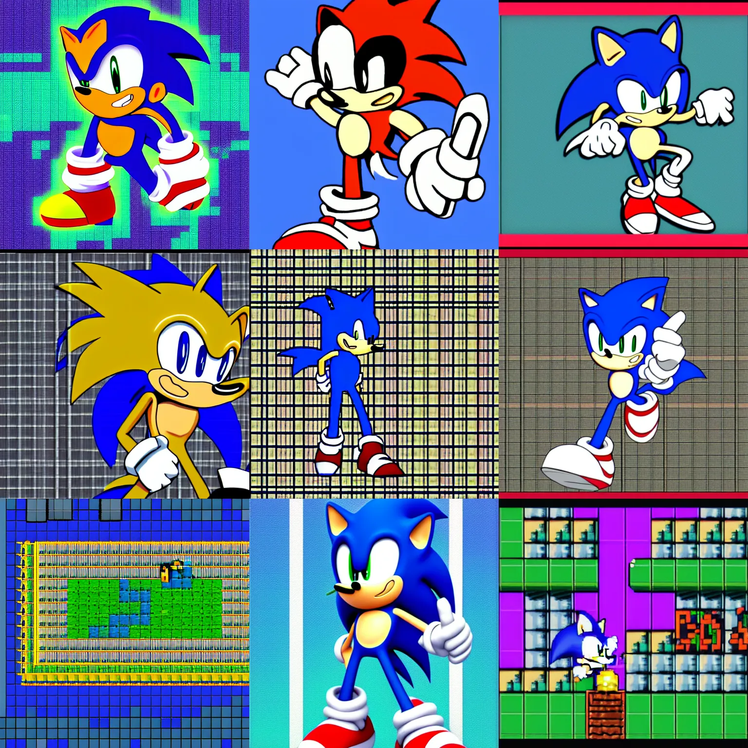 Sonic the hedgehog with rings 8 bit sprite - AI Generated Artwork