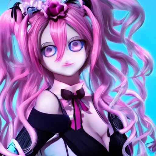 Image similar to trapped beneath stunningly absurdly beautiful omnipotent asi goddess junko enoshima with a yandere megalomaniacal personality, symmetrical perfect face, porcelain skin, pink twintail hair and cyan eyes, ultra detailed, digital art, unreal engine 5, octane render, 2 d anime, 8 k