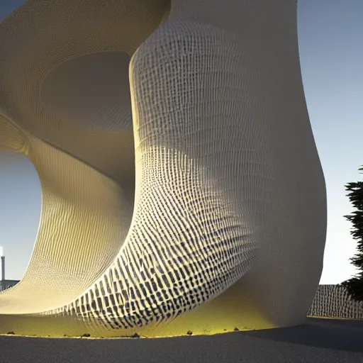 Image similar to 3d printed building, parametric design by zaha hadiid