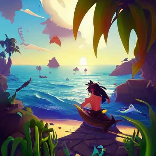 Image similar to painting mermaid treasure on sea of thieves game avatar hero smooth face median photoshop filter cutout vector, behance hd by jesper ejsing, by rhads, makoto shinkai and lois van baarle, ilya kuvshinov, rossdraws global illumination