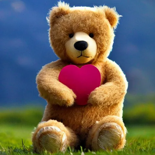 Image similar to a teddybear holding a heart in its hands