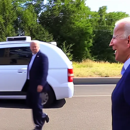 Image similar to dashcam footage of joe biden coming in to my direction to tickle me with a smile in his face