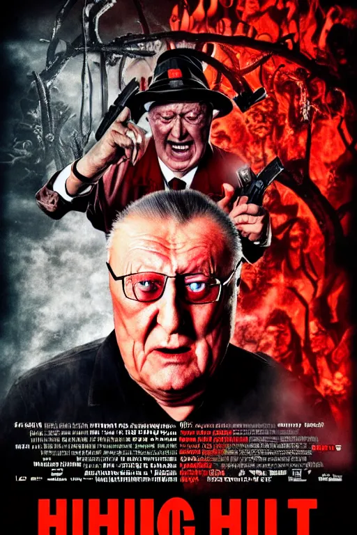 Prompt: movie poster, zhirinovsky in hell, scary poster in color, poster in 4 k