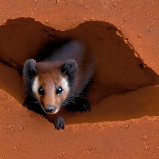 Prompt: a marten astronaut exploring the surface of mars