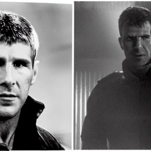 Image similar to film still blade runner Officer Deckard wearing techwear