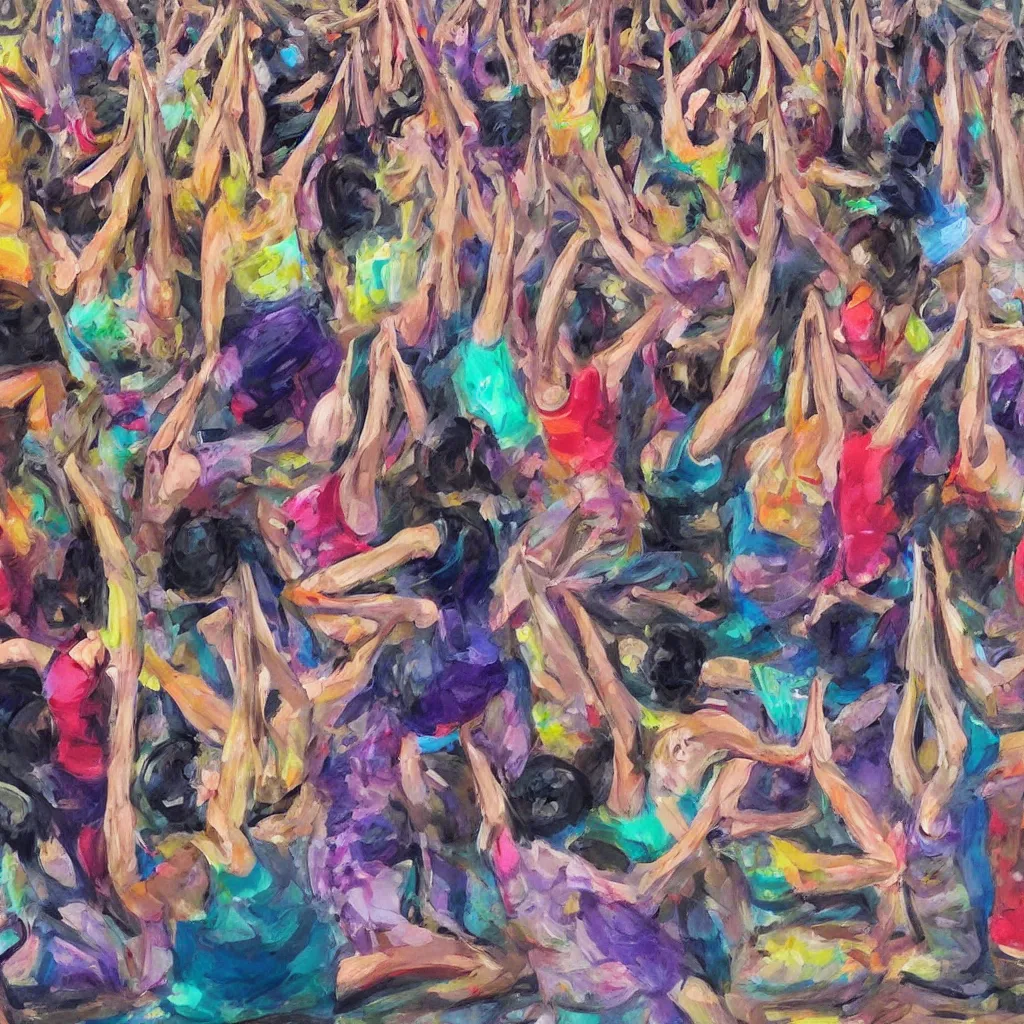 Image similar to chaotic yoga fitness teacher, expressive, hyperrealism, photorealistic