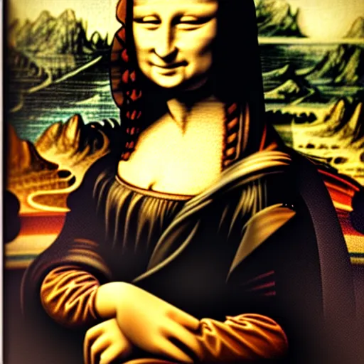 Prompt: mona lisa must have had the highway blues, you can tell by the way she smiles, 4 k, intricate, detailed