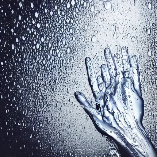 Image similar to wet sweating hands, macro, wide angle, elaborate, dripping wet hands, highly detailed, beautiful lighting