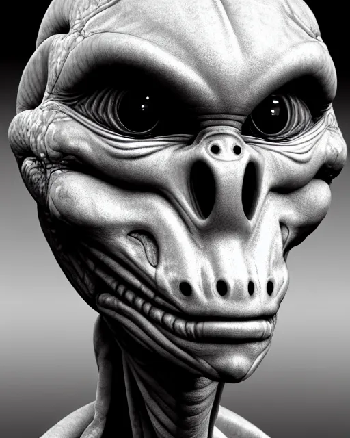 Image similar to photos of a humanoid gray alien with large black eyes and reptilian facial features inside area 51, secret service photos, taken on Fujifilm X-S10,