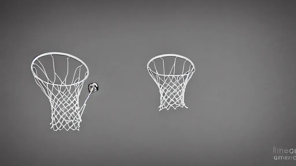 Prompt: a photograph of a basketball rebound from above the rim, in the style of ansel adams