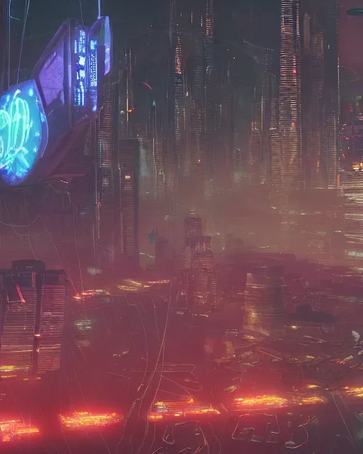 Prompt: cyberpunk drone above a city, scifi, futuristic, neon light, highly detailed, concept art, sharp focus, trending on artstation, intricate, atmosphere, raining, art by roman makarenko, dzung phung dinh