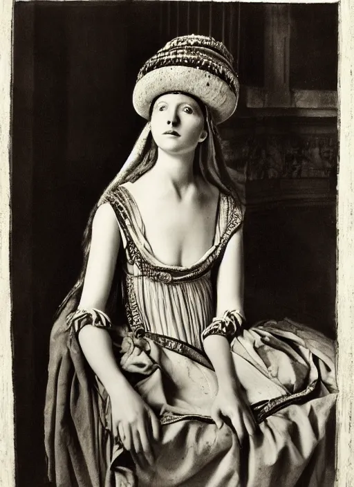 Prompt: portrait of young woman in renaissance dress and renaissance headdress, art by henri cartier - bresson
