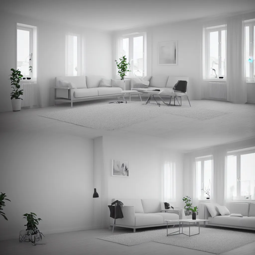 Image similar to modern interior in scandinavian style, white walls, sofa, 3 d render, 3 dsmax