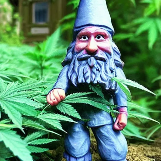 Prompt: “tall gnome man in a magical marijuana garden, realistic, fantasy”