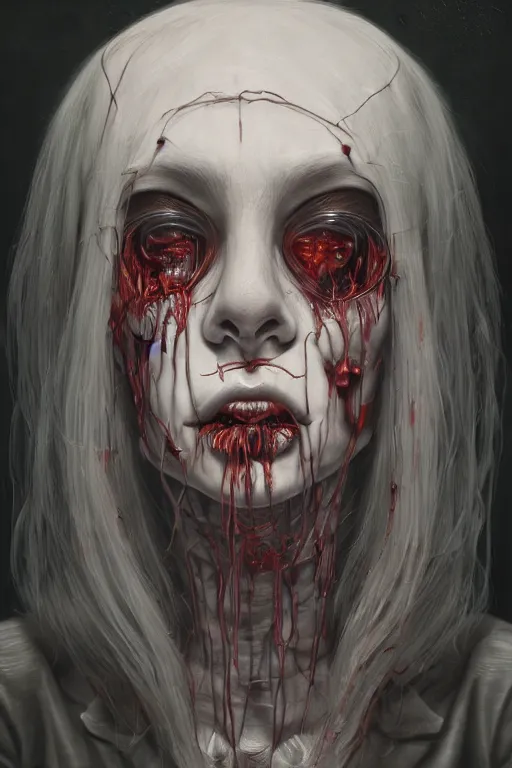 Image similar to cartoon grunge portrait of a creepy horror nurse girl . intricate abstract. intricate artwork. nightmare fuel. terrifying. by Tzdzisław Beksiński, wlop, dan mumford , trending on artstation, greg rutkowski very coherent symmetrical artwork. cinematic, hyper realism, high detail, octane render, 8k