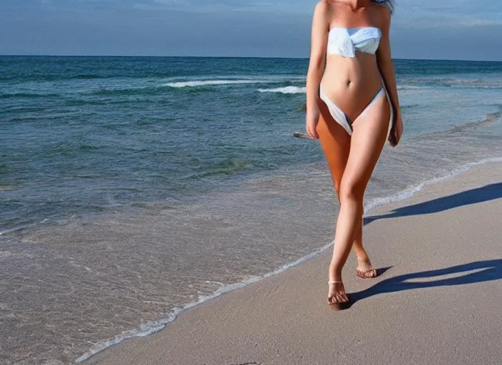 Image similar to “beautiful woman walking on the beach, stunning, gorgeous” H 896