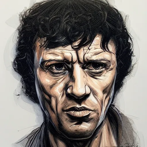 Image similar to portrait of silvester stalone, style of james jean