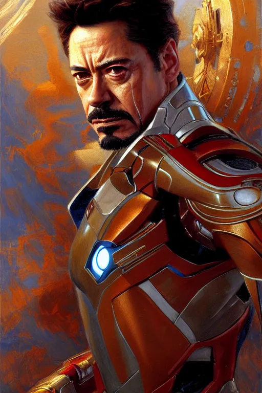 Image similar to tony stark, highly detailed painting by gaston bussiere, craig mullins, j. c. leyendecker 8 k