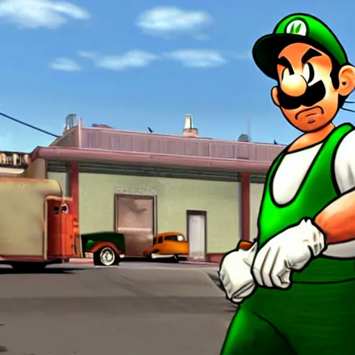 Image similar to luigi in the gta 4 loading screen ( high detailed )