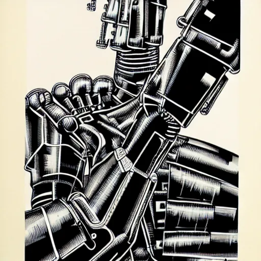 Image similar to cyberborg arm, intricate, veins, by Hugo pratt, ultradetailed