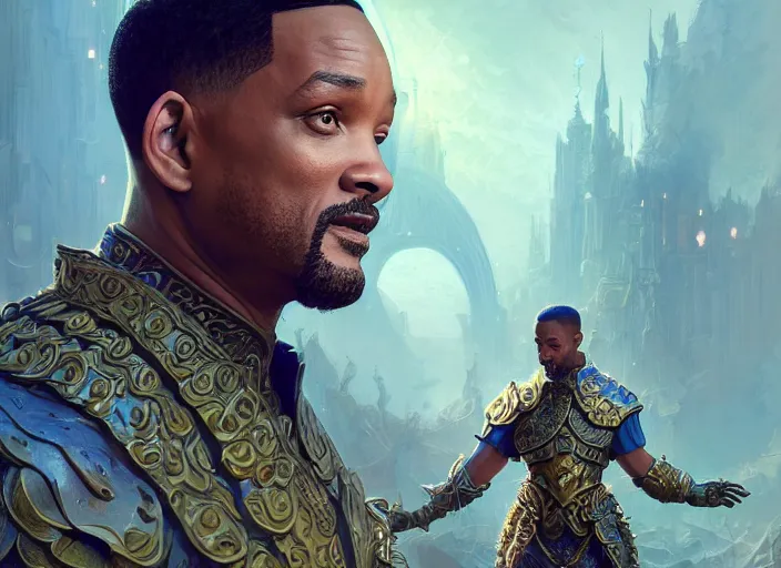 Image similar to will smith as oscar diggs, intricate, d & d, fantasy, art nouveau, digital painting, trending on artstation, sharp focus, wide shot, illustration, global illumination, ray tracing, art by artgerm and greg rutkowski and ruan jia