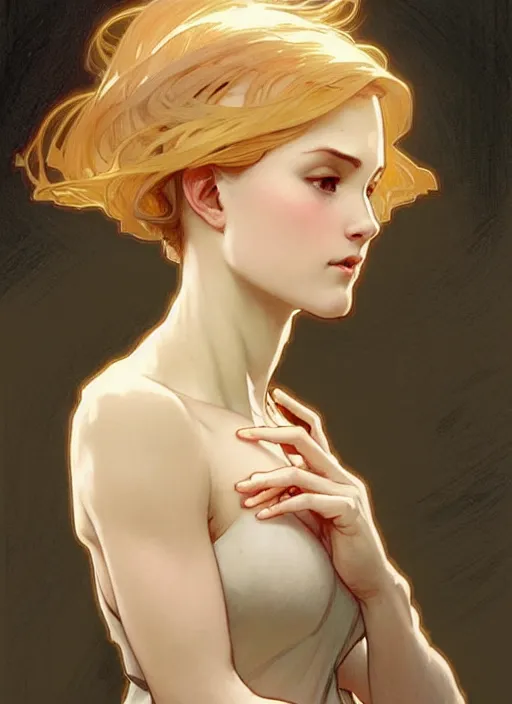 Image similar to digital character concept art by artgerm, by greg rutkowski, by alphonse mucha. clear portrait of a shy modern wife blessed by god to grow immaculately fertile and perfect!! blonde, in clothes! holy body! light effect. hyper detailed, glowing lights!! intricate, elegant, digital painting, artstation, smooth, sharp focus