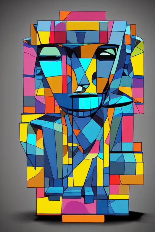 Image similar to cubist moai statue geometric cutout digital illustration cartoon colorful beeple