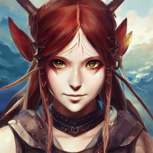 Image similar to An anime portrait of Ssunbiki as Aela the Huntress from Skyrim, by Stanley Artgerm Lau, WLOP, Rossdraws, James Jean, Andrei Riabovitchev, Marc Simonetti, and Sakimichan, tranding on artstation