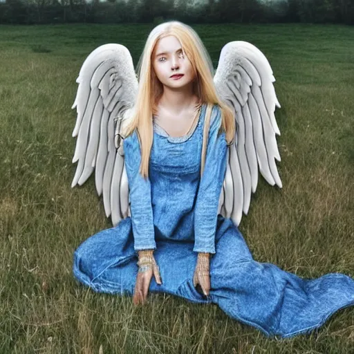 Image similar to hip gen z girl with long blond hair in heaven as an angel
