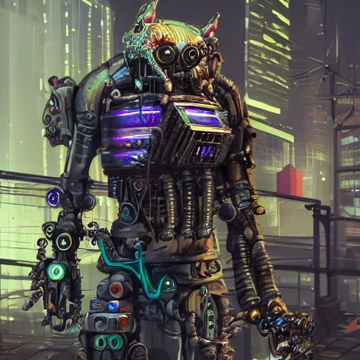 Image similar to cyberpunk back - alley prosthetic dealer, sketchy, scary abomination, demon robot, 8 k, highly detailed, photorealism