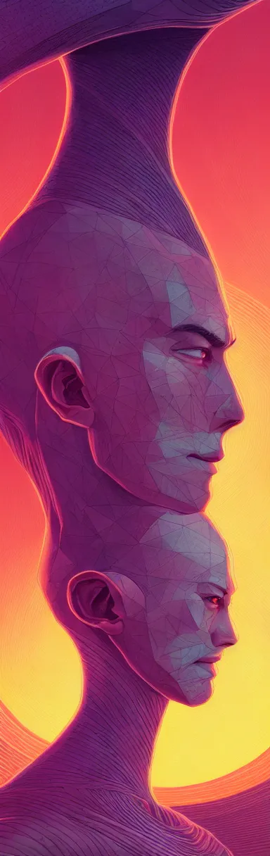 Prompt: symmetrical post - minimalism portrait of a magical triangle very stretched long expanded head stretching into a spiral into infinity, extremely long forehead, vibrant color scheme, highly detailed, in the style of romanticism, cinematic, artstation, moebius, junji ito, greg rutkowski