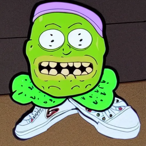 Prompt: pickle rick wearing sneakers