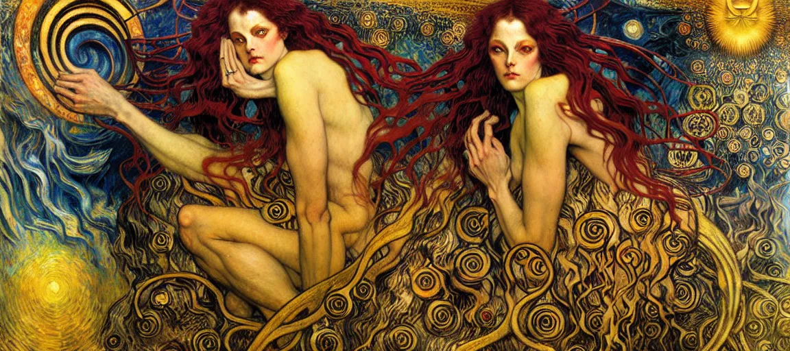 Image similar to Divine Chaos Engine by Karol Bak, Jean Delville, William Blake, Gustav Klimt, and Vincent Van Gogh, symbolist, visionary