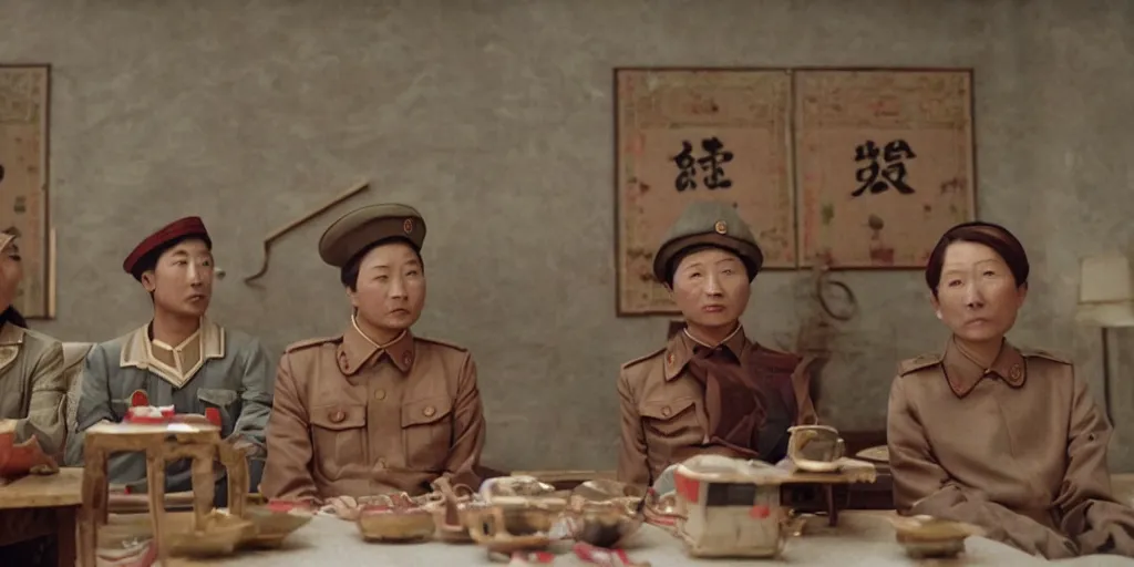 Image similar to film still from wes anderson movie, baotou china,