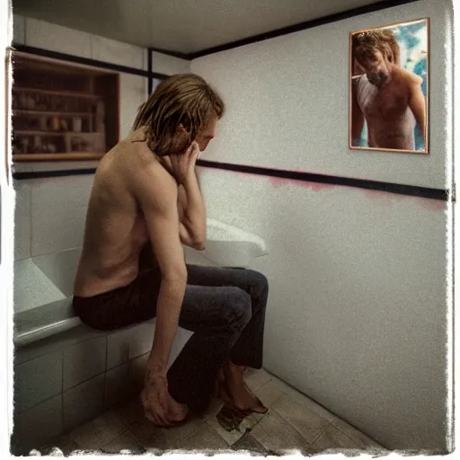 Image similar to david guetta vomiting in a toilet, cinematic, cottage core, cinematic focus, polaroid photo bleached vintage pastel colors high - key lighting, soft lights, foggy, by steve hanks, by lisa yuskavage, by serov valentin, by tarkovsky, 8 k render, detailed, photo