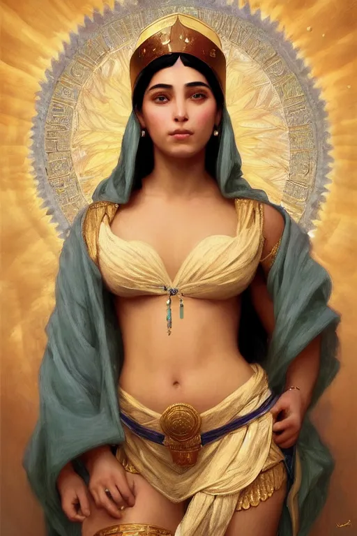 Image similar to Jessica Kahawaty as a beautiful egyptian princess, gorgeous, portrait, powerful, intricate, beautiful, masterpiece, elegant, volumetric lighting, back lighting, rimlight, dramatic lighting, digital painting, highly detailed, artstation, sharp focus, illustration, William-Adolphe Bouguereau, Hajime sorayama, ruan jia