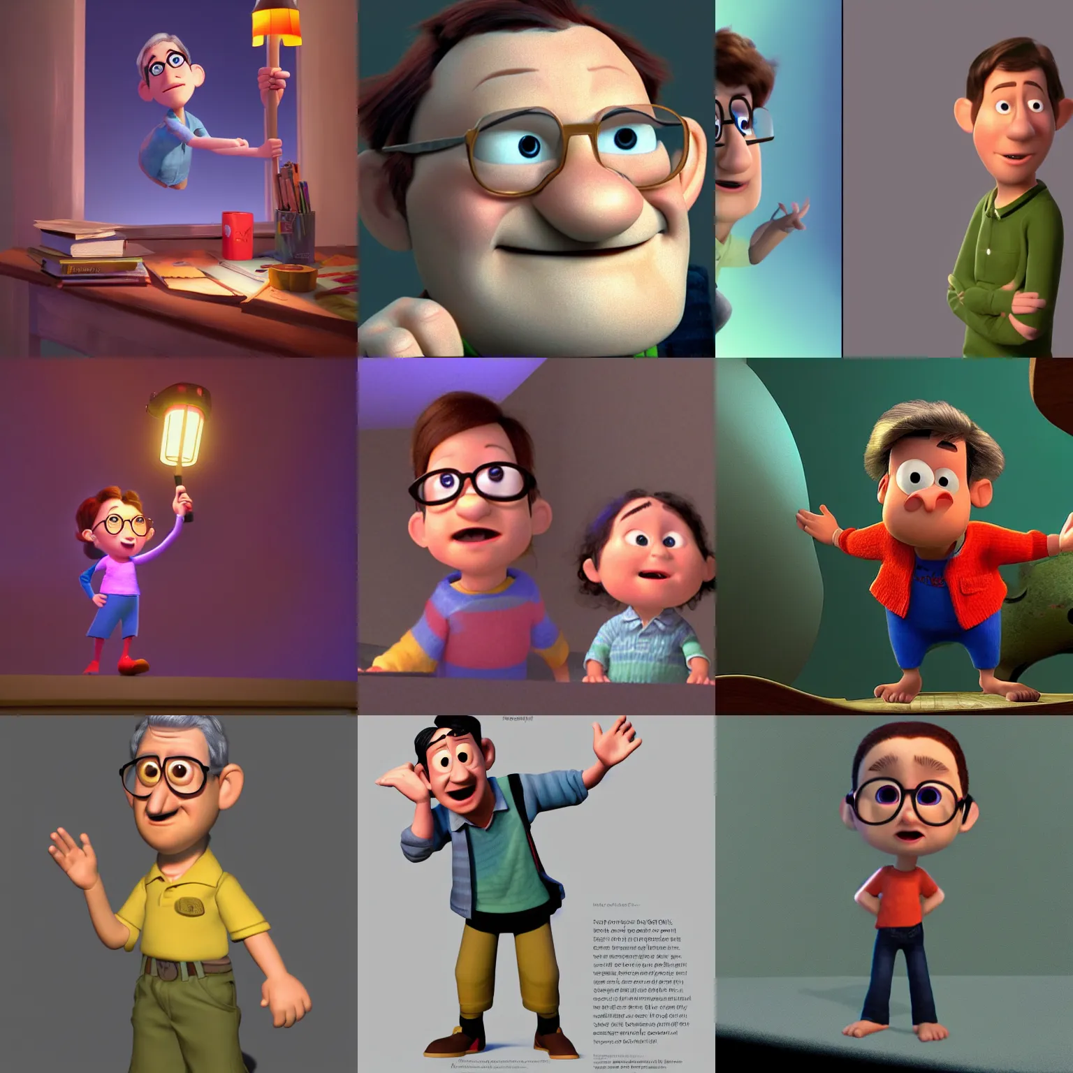 Prompt: still pixar up! noam chomsky character detailed lighting