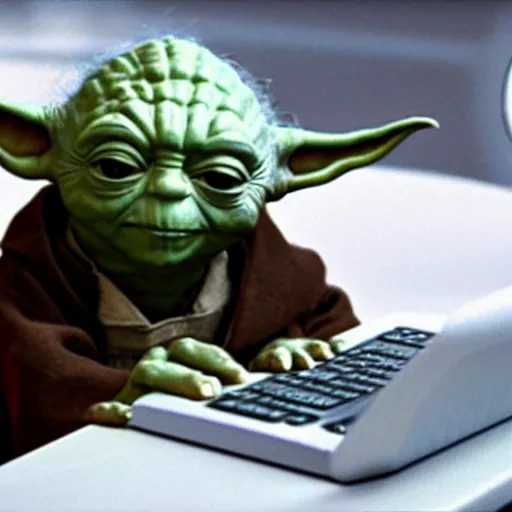 Image similar to yoda using computer