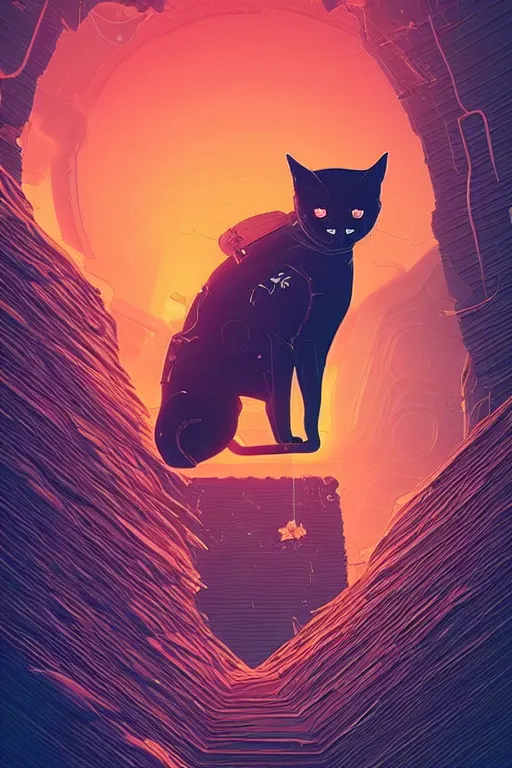 Image similar to demon cat. art by mike winkelmann, vector art, illustration, highly detailed,