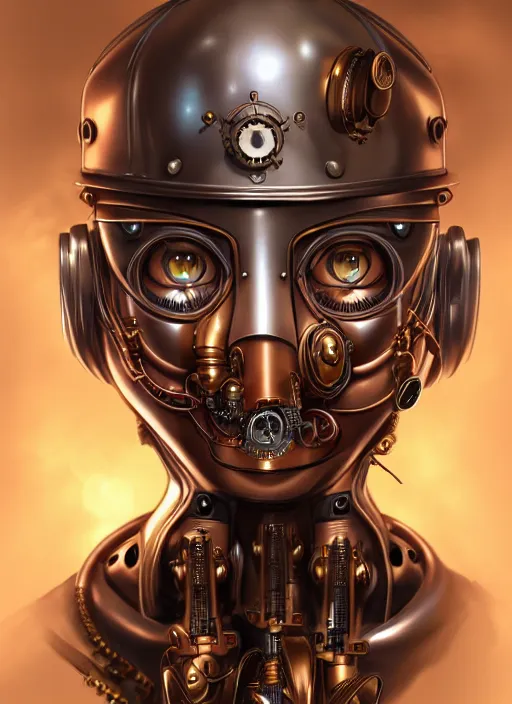 Image similar to portrait of a steampunk robot woman in 1800 by Artgerm, biomechanical, hyper detailled, trending on artstation